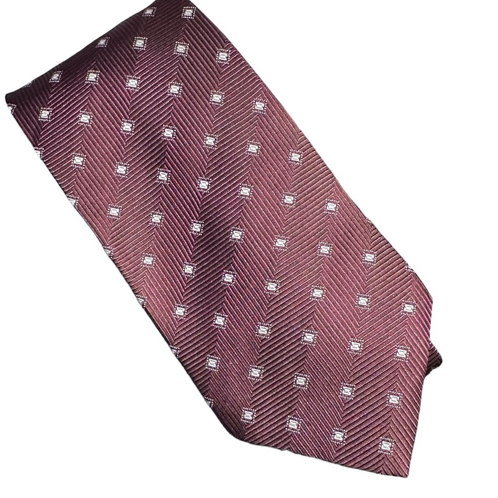 MEN'S BRITCHES 100% SILK MAROON / SILVER DIAMOND ACCENT TIE (NWT)